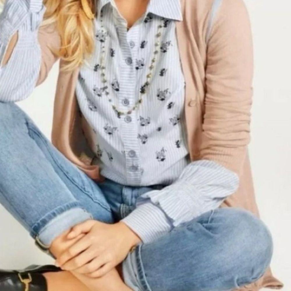 CAbi Lucy Blush Pink & Blue Cardigan
